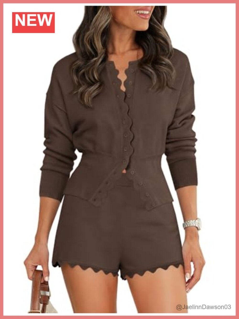 Women's 2 Piece Sweater Set Scalloped Button Down Puff Sleeve Cardigan Shorts
